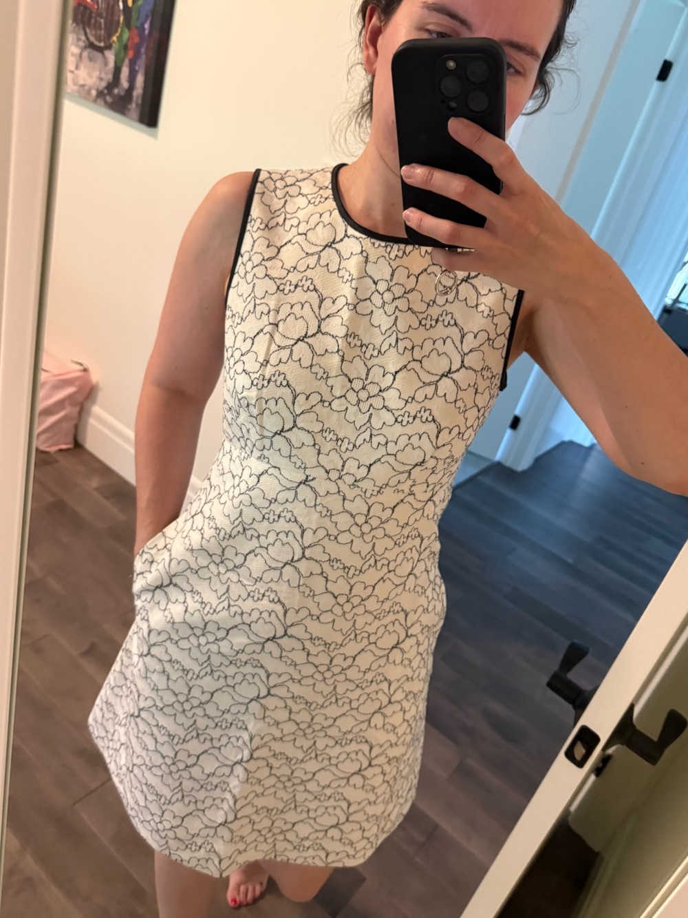 Kate Spade Sleeveless White and Black Floral Lace A-Line Dress - Picture 3 of 11